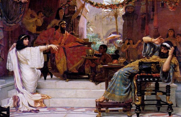 Queen Esther denouncing Haman (Public Domain)