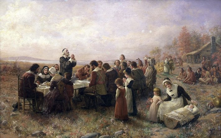 The First Thanksgiving at Plymouth (1914) By Jennie A. Brownscombe
